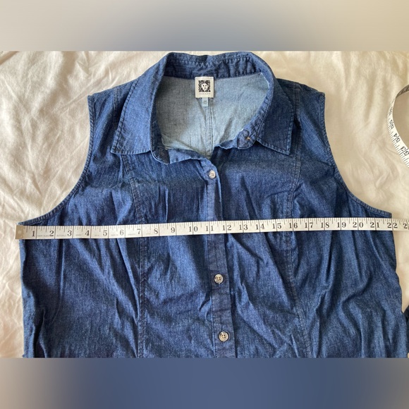 Anne Klein 18W Chambray Sleeveless Button-Down Midi Removable Belt and POCKETS - Picture 6 of 13